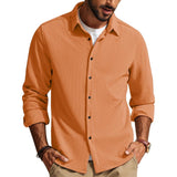 Men's Casual Solid Color Lapel Long Sleeve Shirt 92125385Y