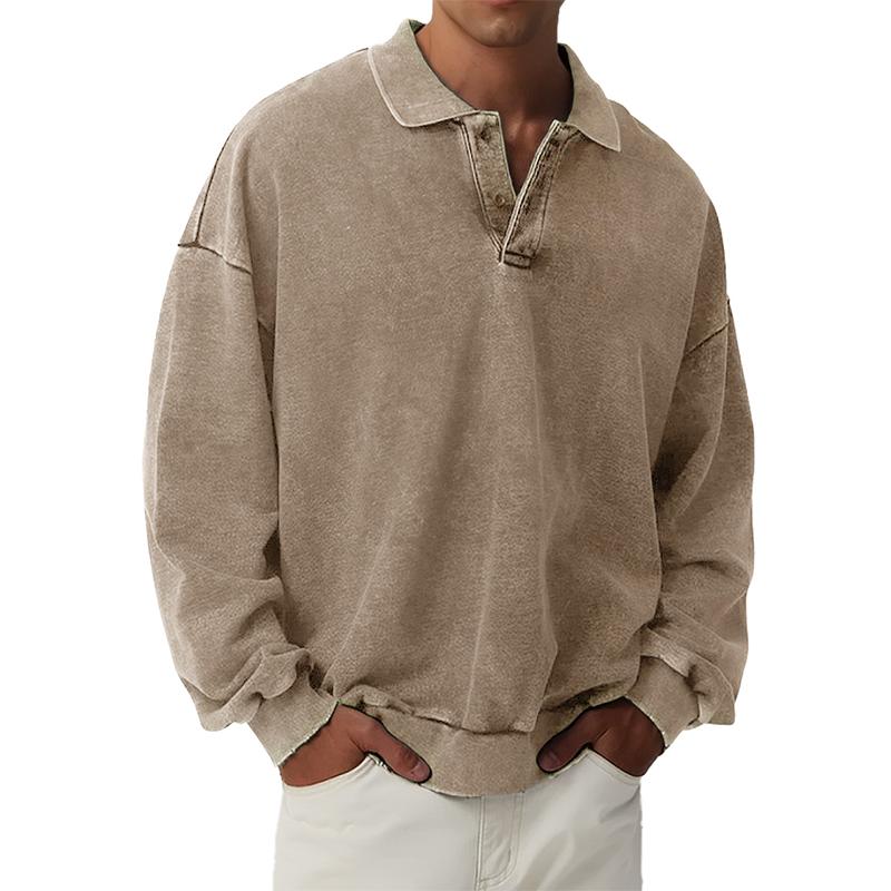 Men's Solid Color Loose Lapel Long Sleeve Casual Sweatshirt 09928635Z