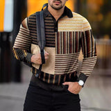 Men's Printed Casual Zipper Long Sleeve Polo Shirt 21020557X