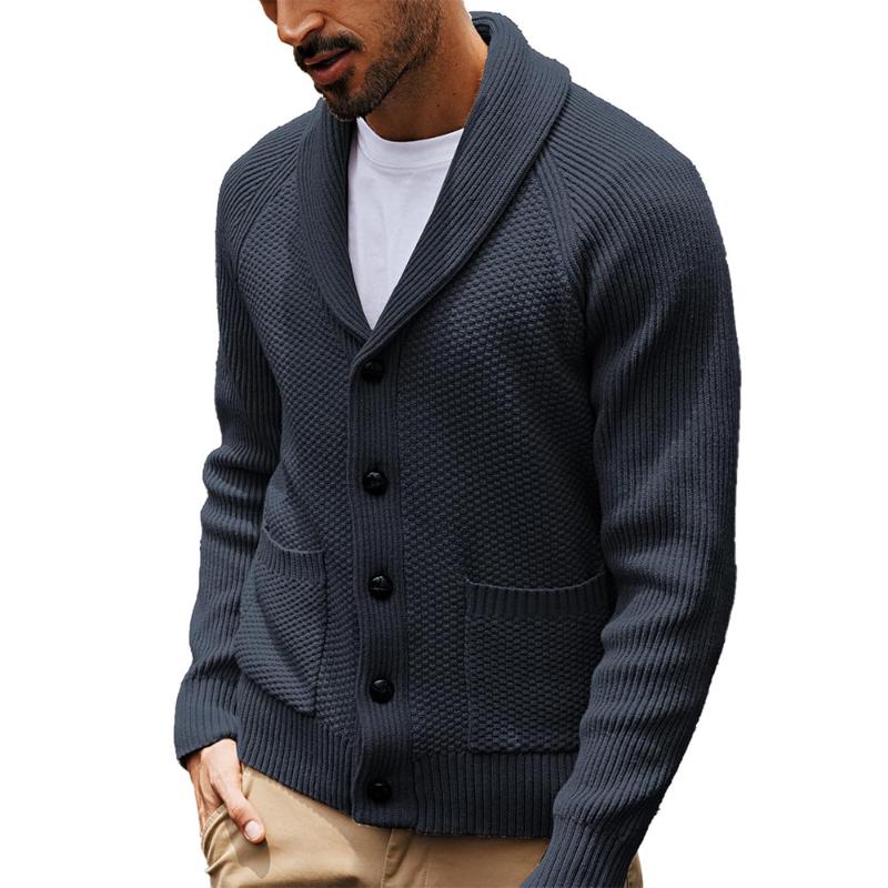 Men's Solid Color Casual Long Sleeve Lapel Knitted Cardigan 92167275X