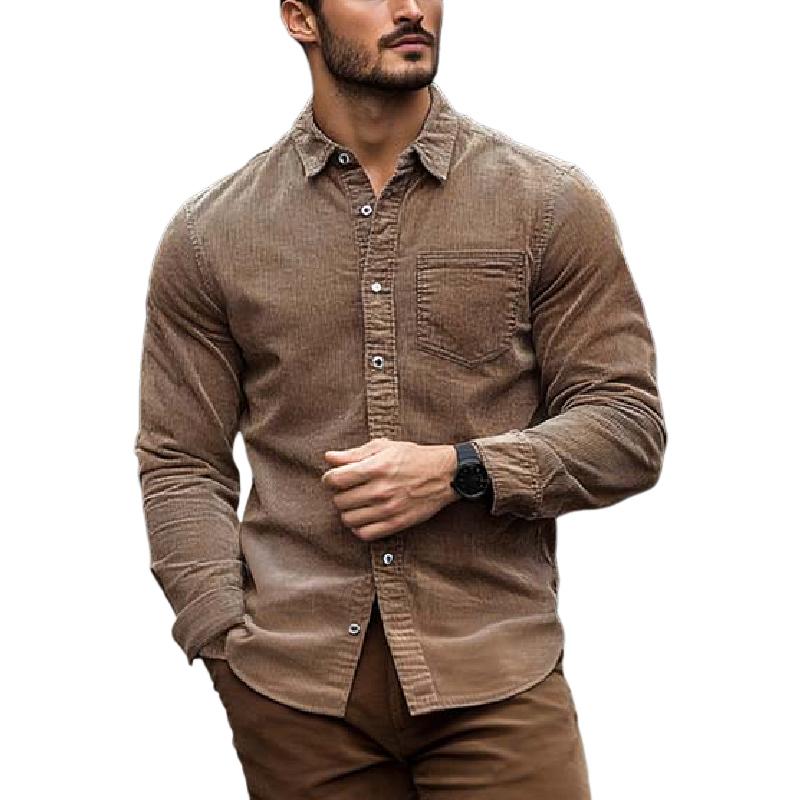 Men's Classic Casual Pocket Corduroy Long Sleeve Shirt 10485273K