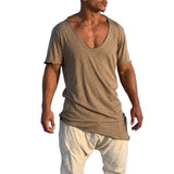 Men's Casual Cotton Blended V Neck Irregular Hem Loose Short-sleeved T-shirt 03795533M