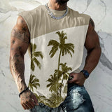 Men's Palm Tree Colorblock Print Sleeveless Tank Top 40958429Z
