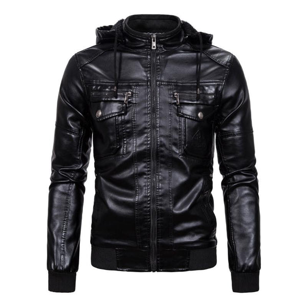 Men's Hooded Fleece Leather Jacket 24934542F