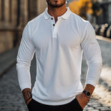 Men's Retro Casual Solid Color Long-sleeved Polo Shirt 95911792TO