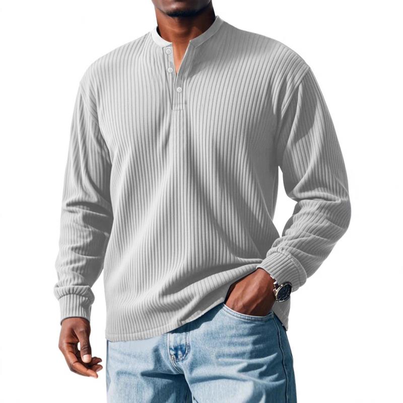 Men's Solid Striped Henley Collar Long Sleeve T-shirt 37380023Z