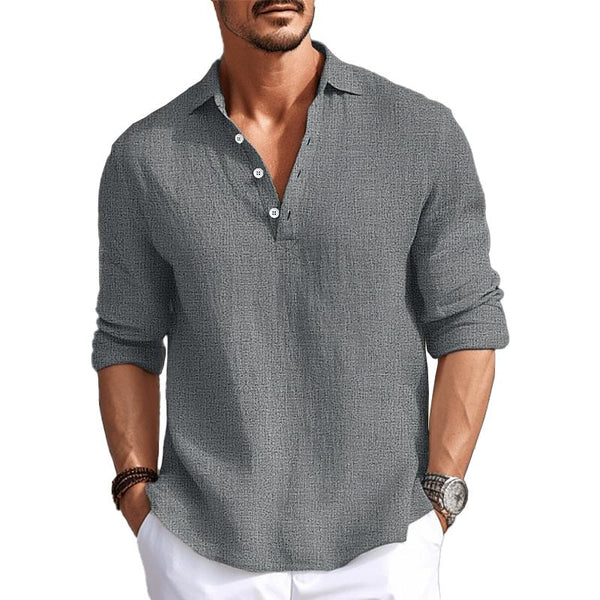 Men's Solid Linen Lapel Long Sleeve Casual Shirt 24176288Z