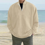 Men's Solid Loose Zipper Stand Collar Long Sleeve Sweatshirt 08658020Z