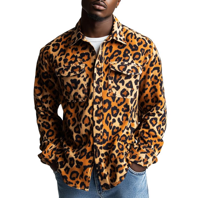 Men's Vintage Leopard Print Long Sleeve Shirt 68413180U