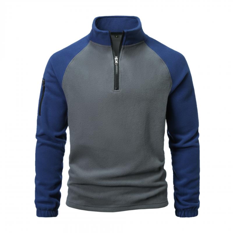 Men's Casual Outdoor Zipper Half Turtleneck Patchwork Fleece Sweatshirt 76829925M