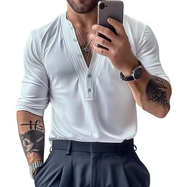 Men's Fashion Solid V Neck Long Sleeve Shirt 57554079Z