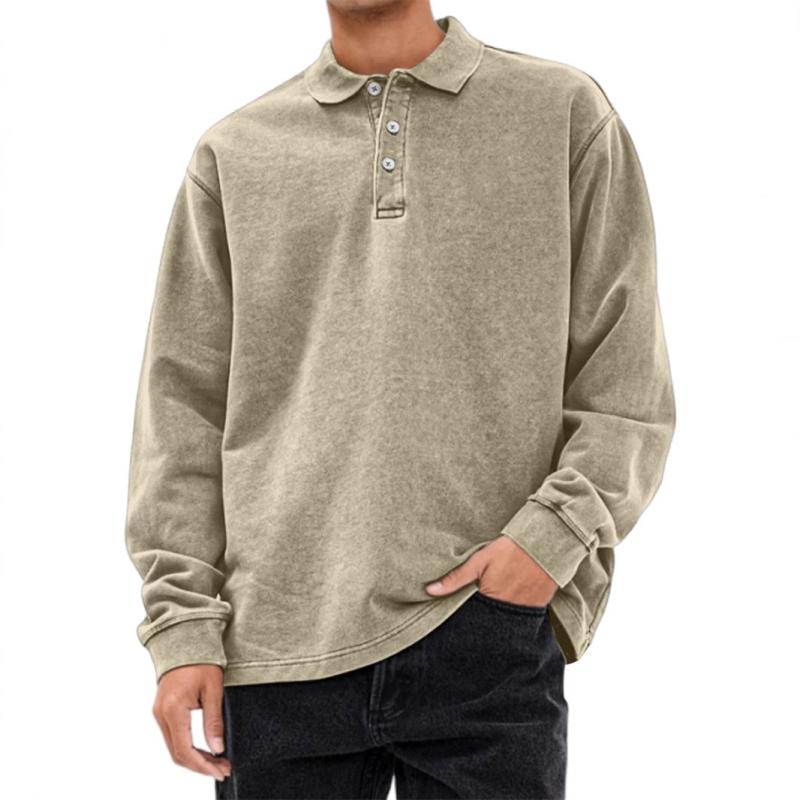 Men's Casual Lapel Loose Long-sleeved Polo Shirt 72037686M