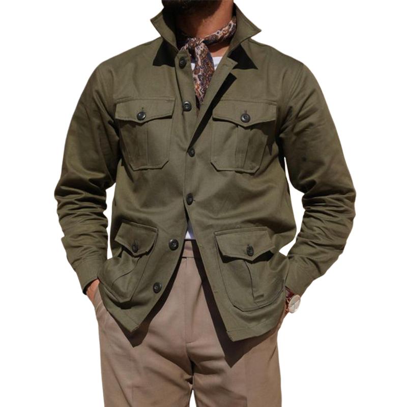 Men's Army Green Multi-Pocket Button Jacket 70904122U