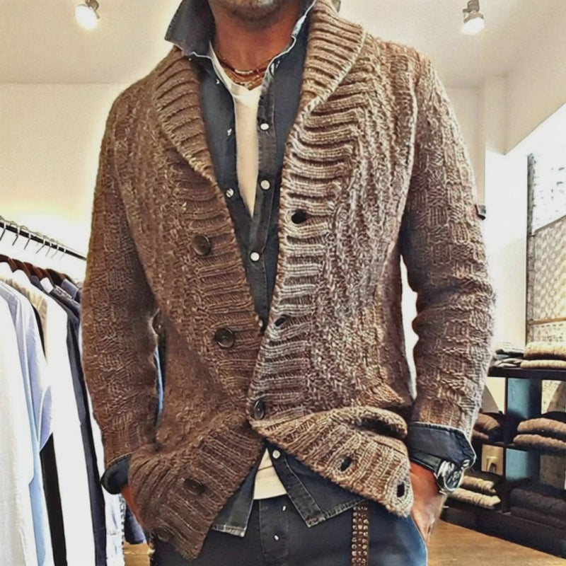 Men's Vintage Jacquard Lapel Long Sleeve Knit Cardigan 51482095M