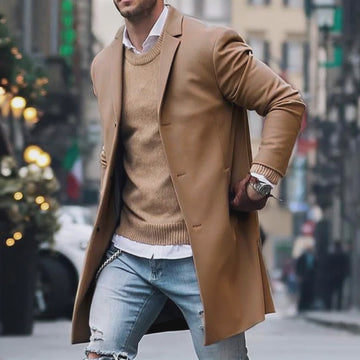 Men's Notch Lapel Single Breasted Mid-length Coat 34864123Z