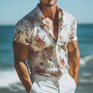 【24-hour shipping out】Men's Retro Casual Beach Hawaiian Floral Lapel Short Sleeve Shirt MTA2212D6TO