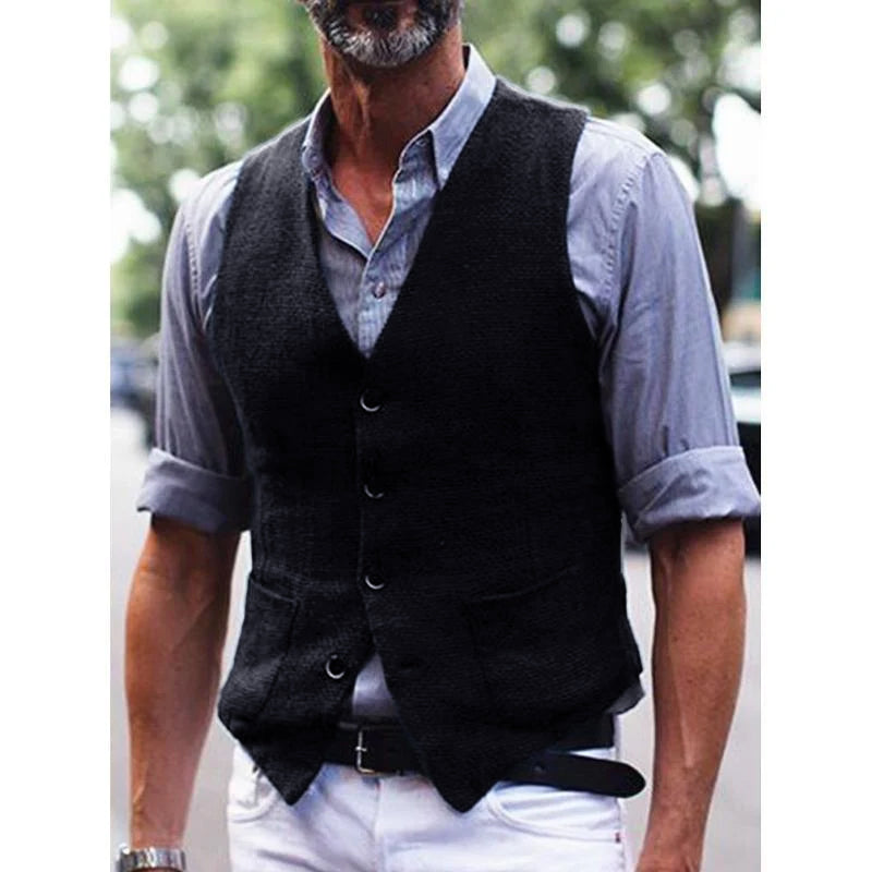 Men'S Solid Color Cotton And Linen Single-Breasted Suit Vest 29487754Y