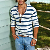 Men's Casual Striped Henley Collar Long Sleeve T-Shirt 74002086Y