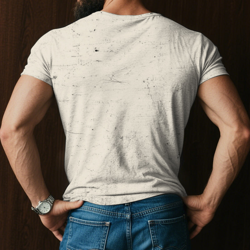 Men's Retro Casual Shabby Striped Printed V-Neck Short Sleeve T-Shirt MTA2517D8TO