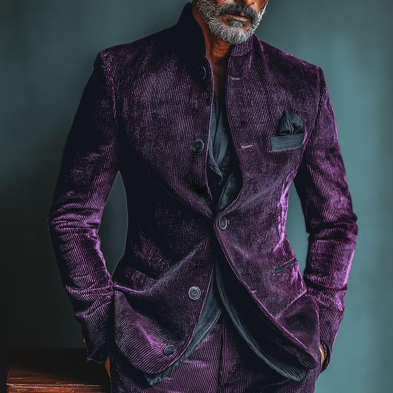 Men's Retro Casual Corduroy Stand Collar Button Jacket MTA3056K4TO