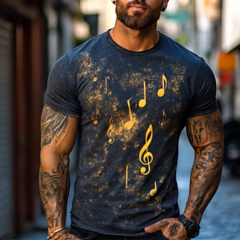 Men's Retro Casual Explosion Note Printed Round Neck Short Sleeve T-shirt MTA1570D9TO