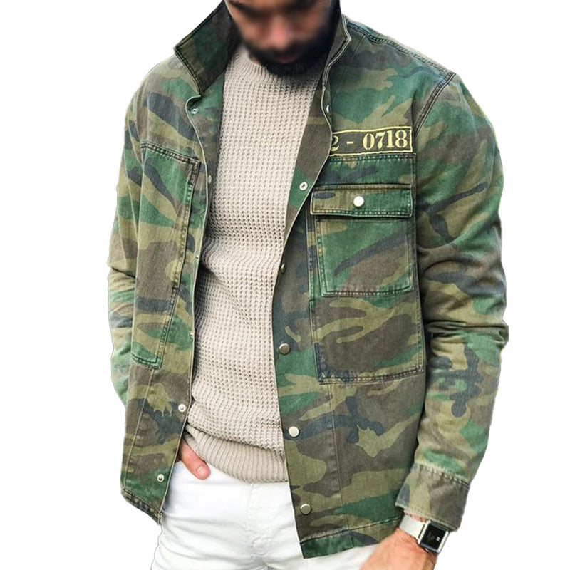 【Expédition 24 heures】Veste multi-poches à revers camouflage vintage pour homme 97211512Y