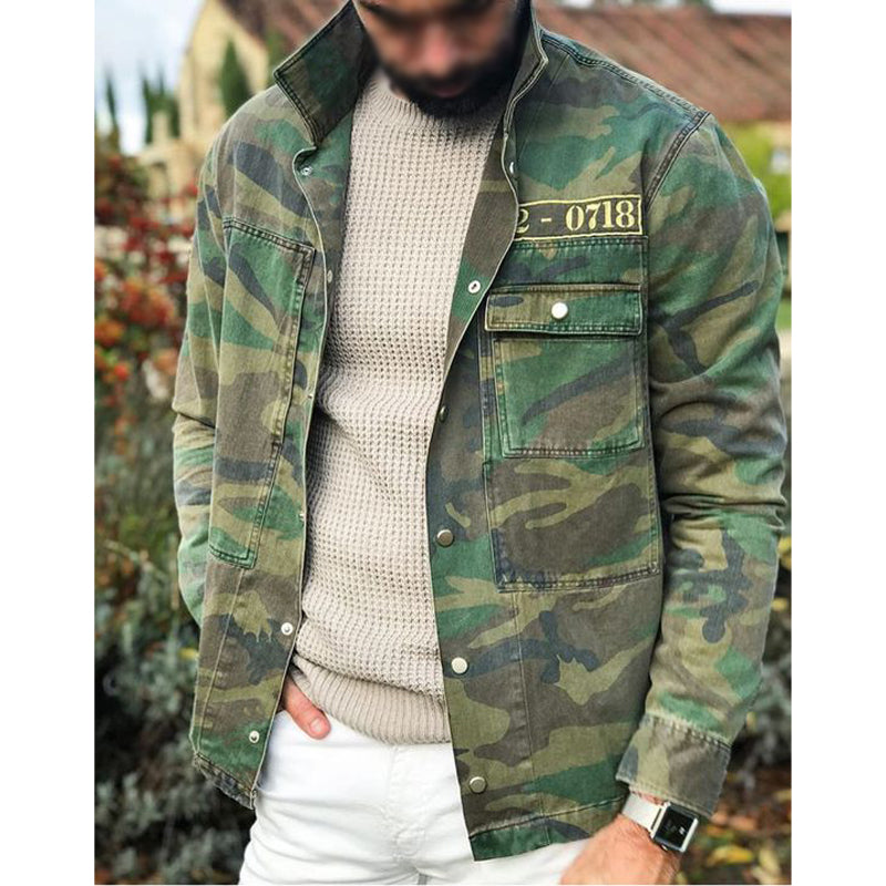 【Envío en 24 horas】Chaqueta multibolsillos con solapa y estampado de camuflaje vintage para hombre 97211512Y