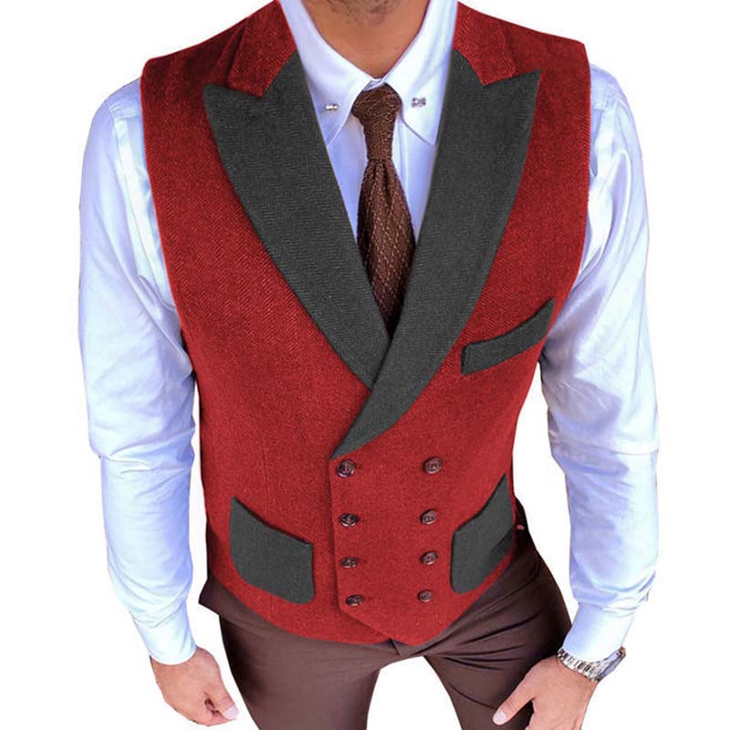 Men's Retro Herringbone Contrast Color Slim Suit Vest 97425044M