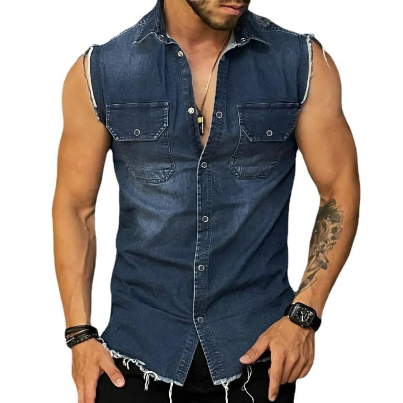 Ärmelloses Jeanshemd mit Vintage-Revers für Herren 47486407M