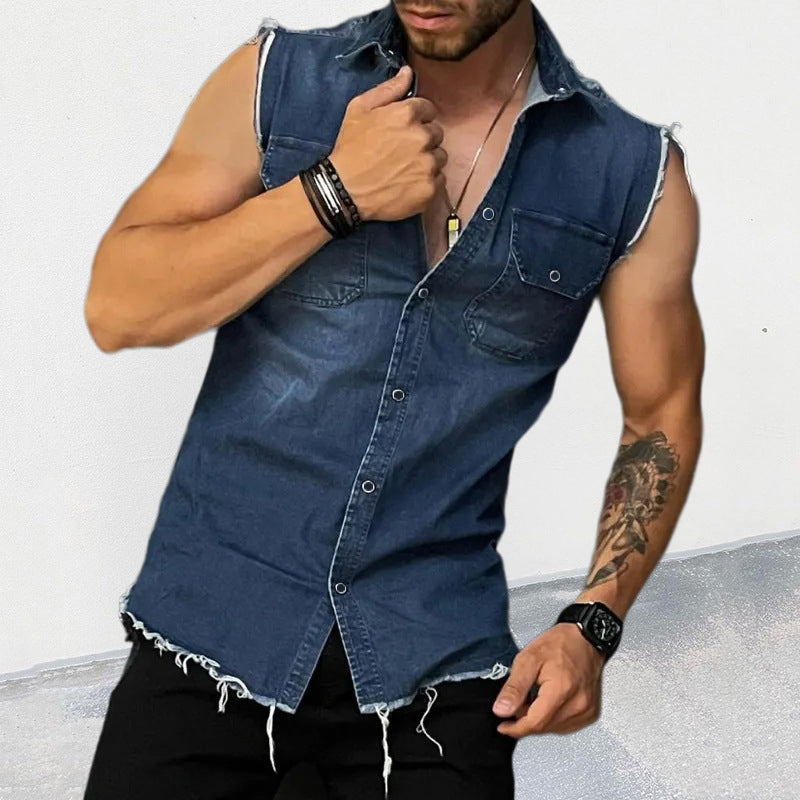 Ärmelloses Jeanshemd mit Vintage-Revers für Herren 47486407M