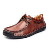 Mens Soft-Soled Lace-Up Leather Shoes Red Brown / 6 Shoes