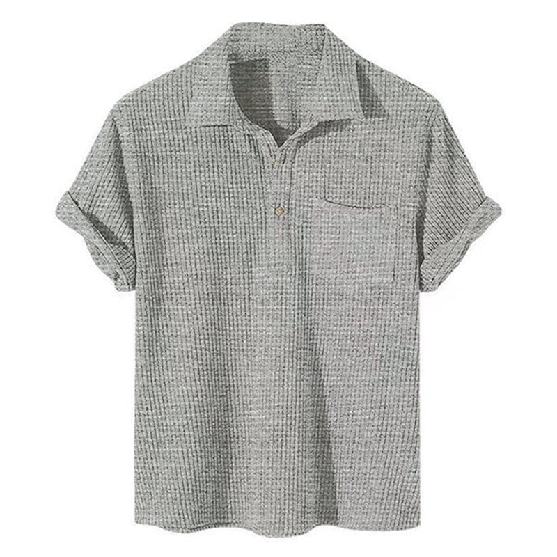 Men's Casual Loose Short Sleeve Waffle Polo Shirt 21750552M