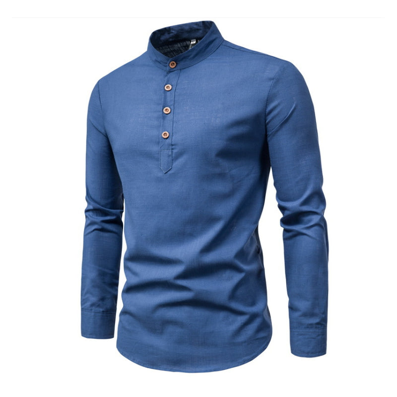 Camicia da uomo tinta unita con colletto alla coreana 65064408X