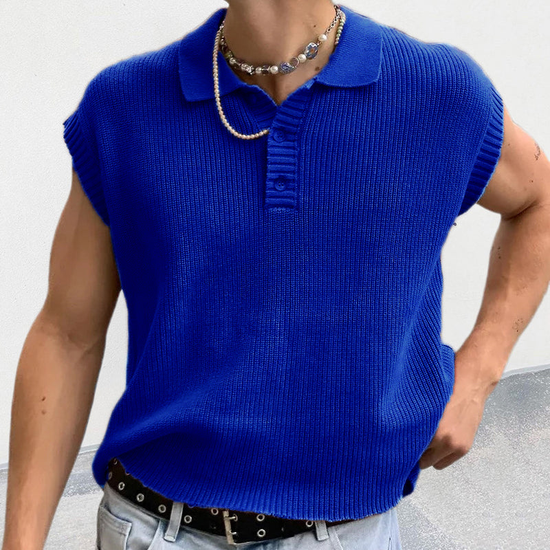 Men's Casual Solid Color Polo Collar Knitted Sweater 80077057Y