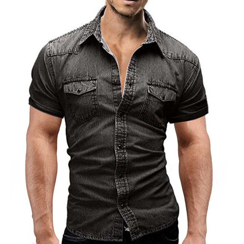 Men's Casual Denim Slim Short Sleeve Shirt 73700712M