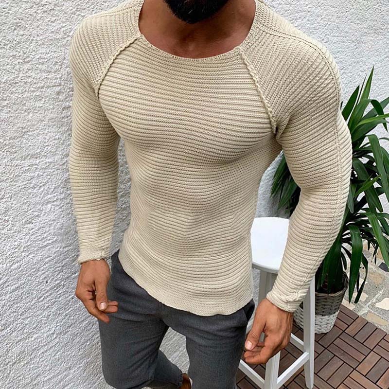 Men's Round Neck Slim Long Sleeve Knit Pullover Sweater 78864016M