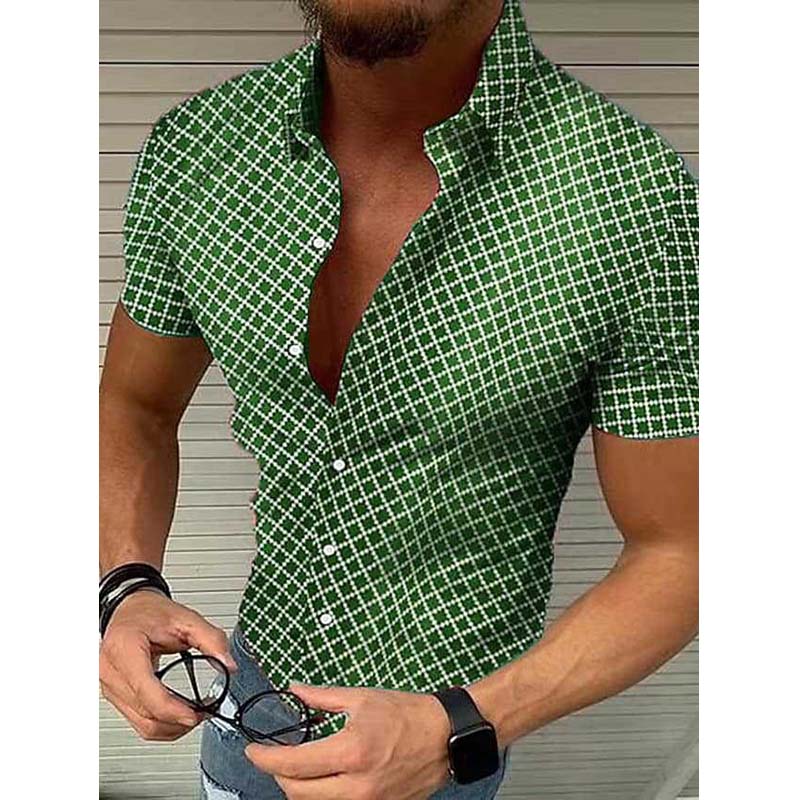 Camicia casual da uomo con risvolto stampato a maniche corte 81613045M