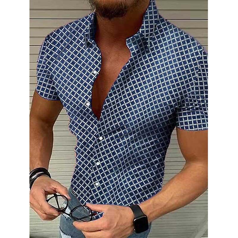 Camicia casual da uomo con risvolto stampato a maniche corte 81613045M