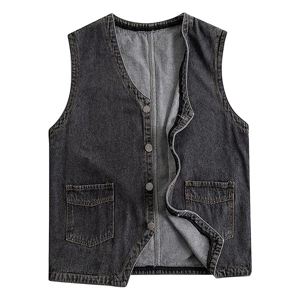 Mens Casual Loose Single Breasted Denim Vest 69915126M Grey / S Vests