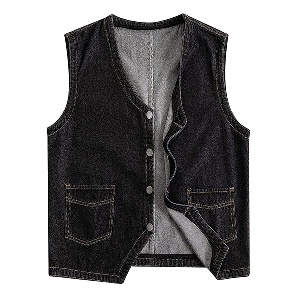 Mens Casual Loose Single Breasted Denim Vest 69915126M Black / S Vests