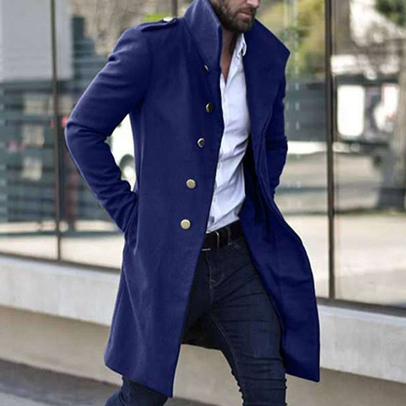 Men's Stand Collar Metal Buttons Decor Solid Coat 86702299Z