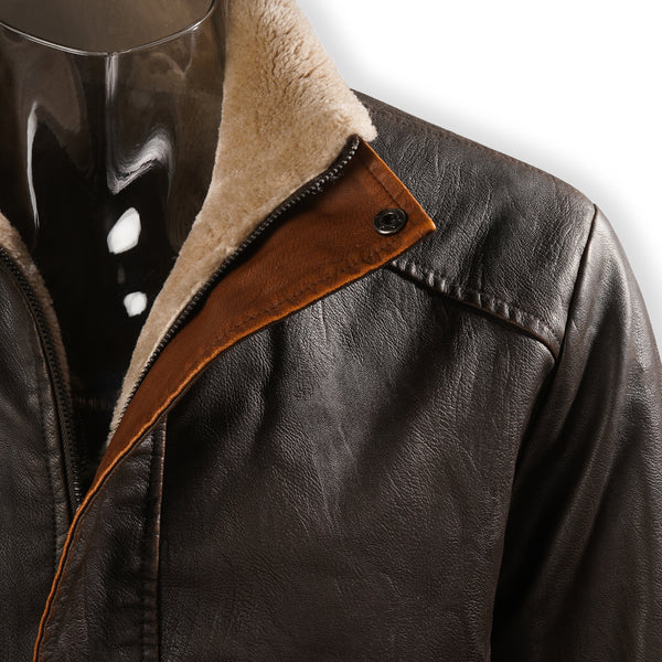 2023 Men's Vintage Double Stand Collar Leather Coat