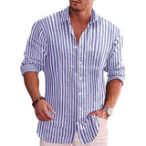 Men's Casual Lapel Striped Long Sleeve Shirt 22151711M