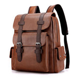 Vintage Fashion Leather Multi Pocket Backpack Light Brown Bag