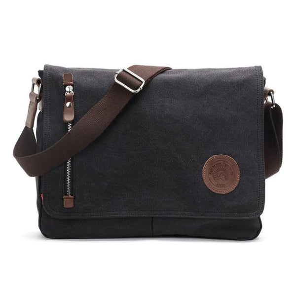 Casual Diagonal Zip Pocket Canvas Bag Black Bag