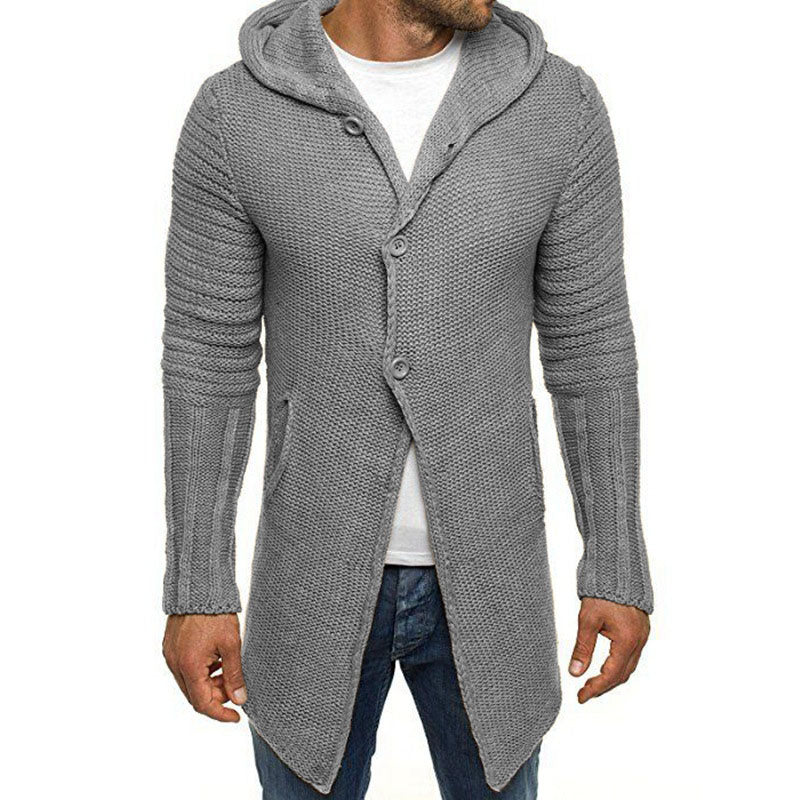 Langermet hette for menn med middels lengde strikket cardigan 90721661M