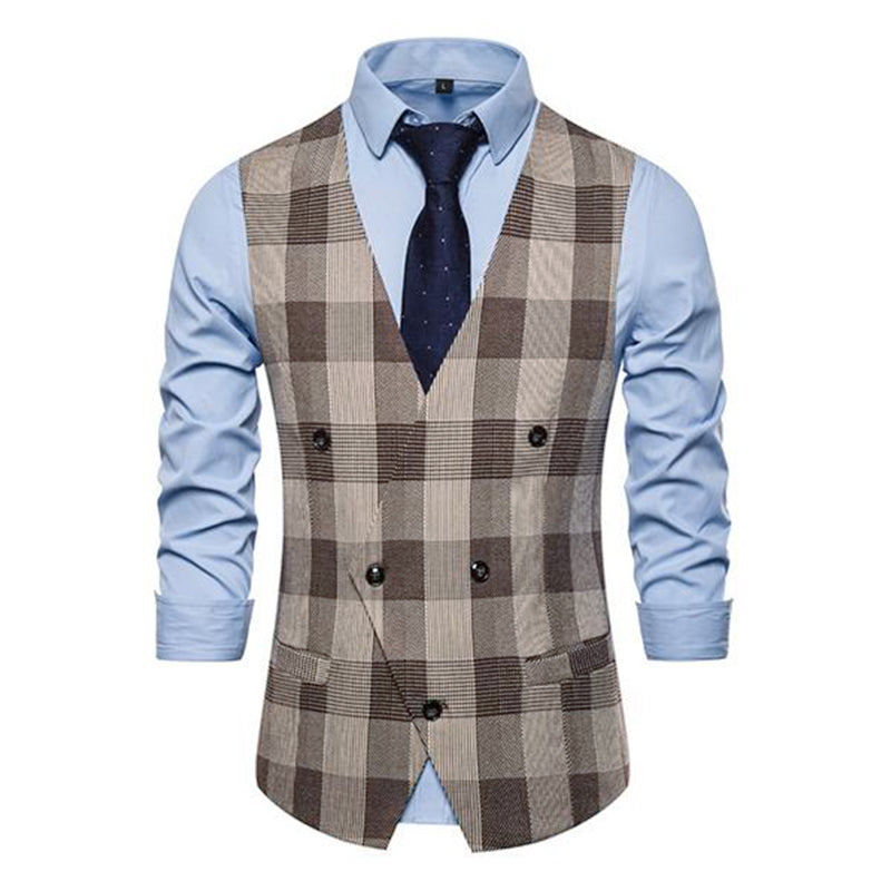 Men's Casual V-Neck Plaid Suit Vest 97343336M