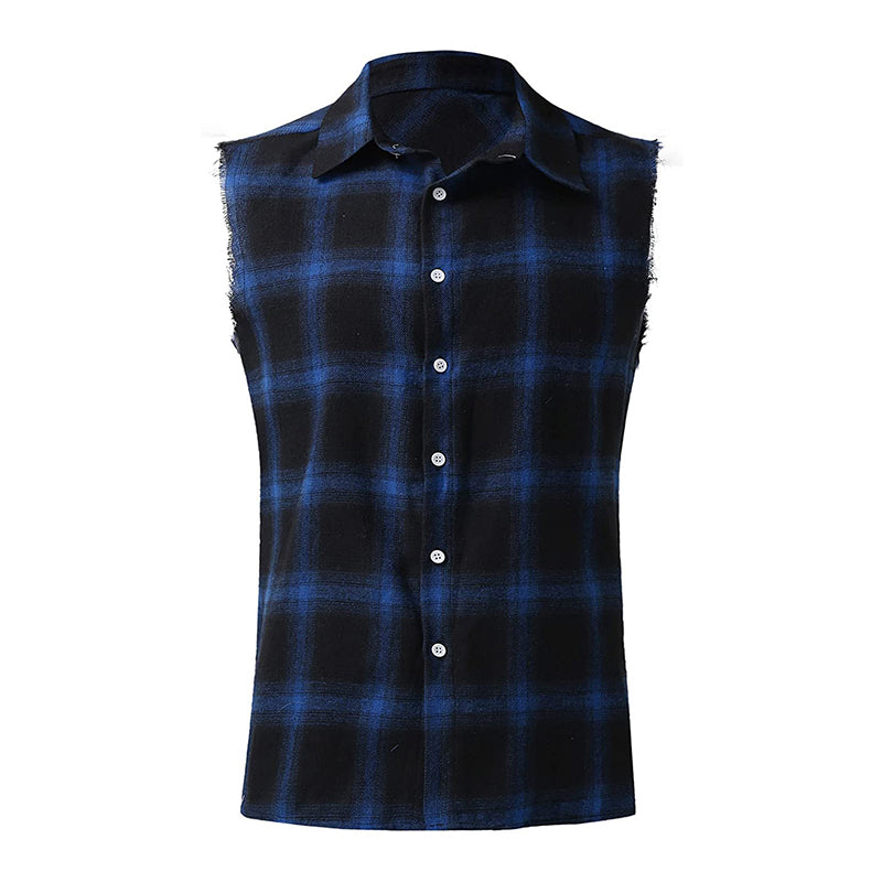 Men's Fashion Plaid Lapel Sleeveless Shirt 55411001M