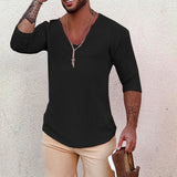 Men's Casual Long-Sleeved Thin V-Neck Knitwear 93694555M