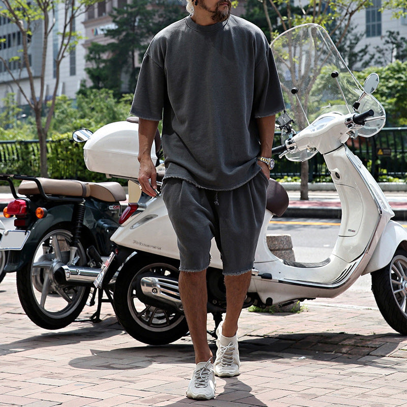 【24-hour shipping】Men's Fashion Loose Short Sleeve T-shirt and Shorts Set 02514856Z